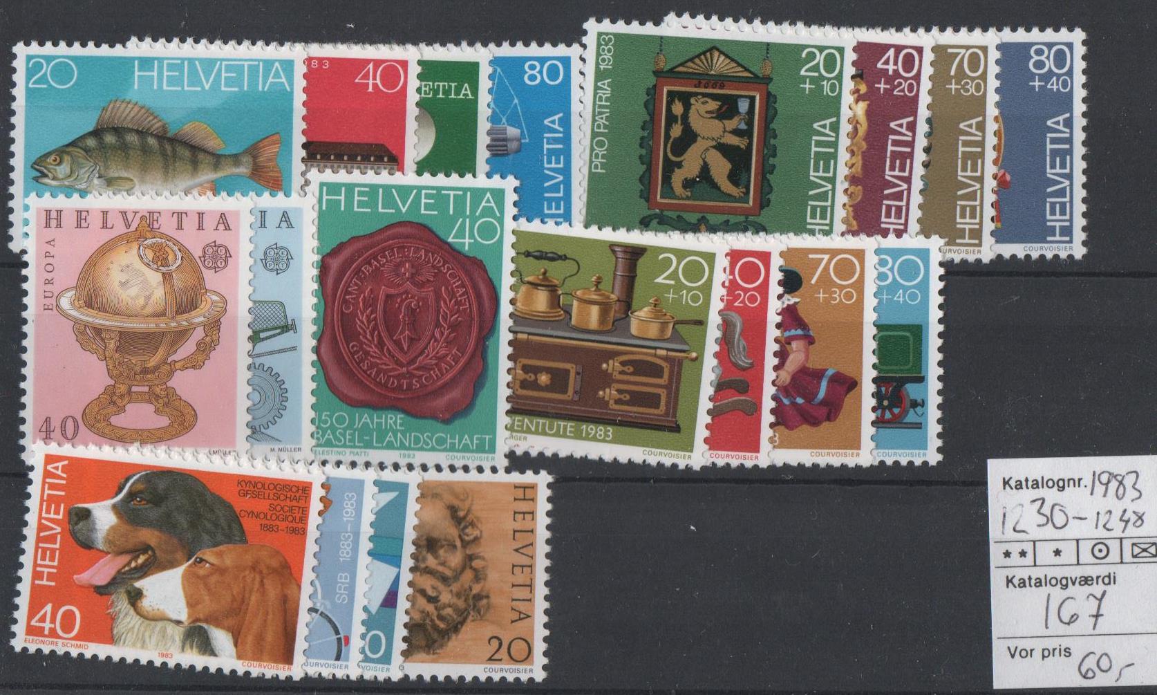 Schweiz AFA 1230 - 1248<br>Postfrisk årgang 1983