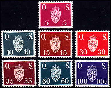 Norge AFA  61 - 67<br>Postfrisk Tjenestemærke